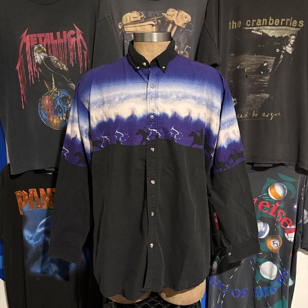 Vintage 1990s Horse Lighting AOP Button Up Shirt